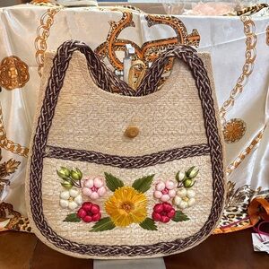 Embroidered Floral Beige Shoulder Bag